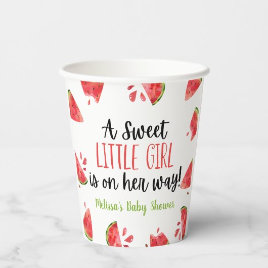 甘い小さな女の子スイカの赤ちゃんシャワー 紙コップ (裏面)
