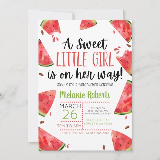 甘い小さな女の子スイカをテーマにした招待状 招待状 (正面)