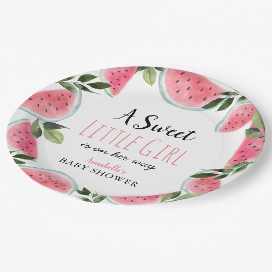 甘い小さな女の子スイカ赤ちゃんシャワー ペーパープレート (アングル)