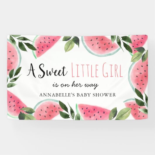 甘い小さな女の子スイカ赤ちゃんシャワー 横断幕 (横)