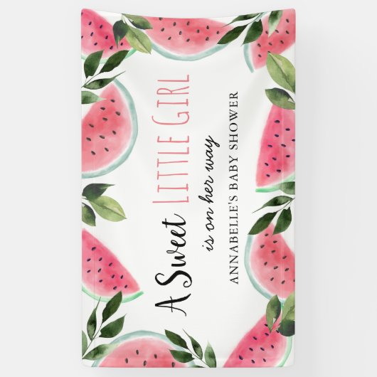 甘い小さな女の子スイカ赤ちゃんシャワー 横断幕 (縦)
