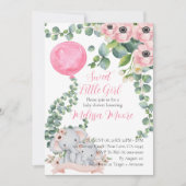 甘い小さな女の子ピンクバルーンユーカリプトゥスゾウ 招待状 (正面)