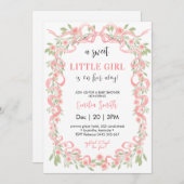 甘い小さな女の子フローラリボンベビーシャワー 招待状 (正面/裏面)