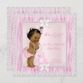 甘い小さな女の子ベビーシャワーパールレースエスニック 招待状 (正面/裏面)