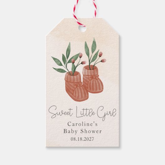 甘い小さな女の子ボホ衣服赤ちゃんシャワー ギフトタグ (正面)