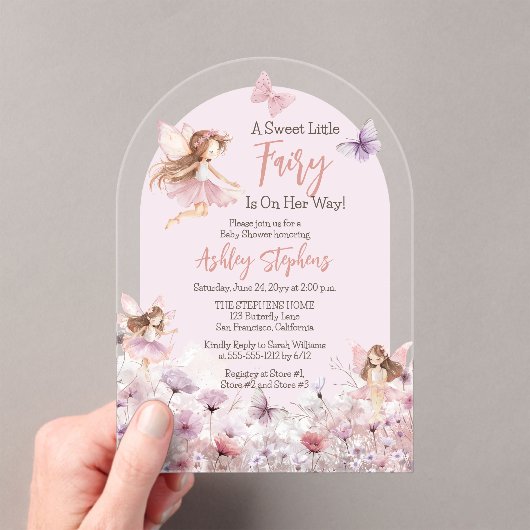 甘い小さな妖精のワイルドフラワーガールベビーシャワー アクリル招待状 (インサイチュ (ポータブル))