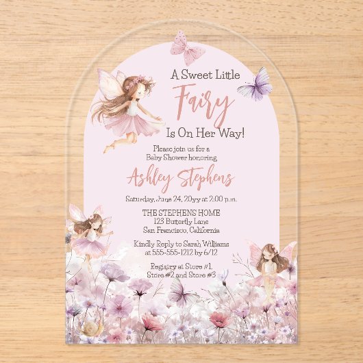 甘い小さな妖精のワイルドフラワーガールベビーシャワー アクリル招待状 (正面)