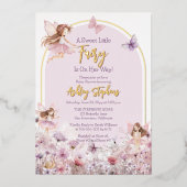 甘い小さな妖精のワイルドフラワーガールベビーシャワー 箔招待状 (正面)