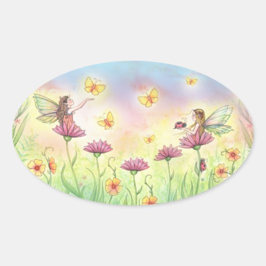 甘い小さな妖精の姉妹のシール 楕円形シール (正面)