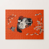 甘い小さな子ネコとカエル ジグソーパズル (横)