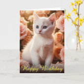 甘い小さな子猫の足とピンクかわいらしのバラ カード (黄色い花)