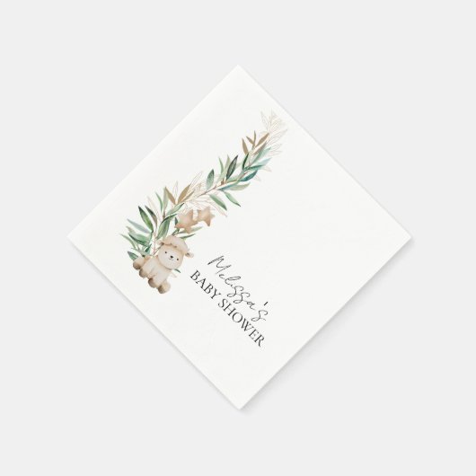 甘い小さな子羊の緑の植物のパーソナライズ スタンダードカクテルナプキン (角)