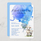 甘い小さな子羊の赤ちゃんシャワーブルーウォーター色 招待状 (正面/裏面)