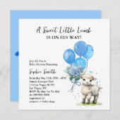 甘い小さな子羊の赤ちゃんシャワー水の色正方形 招待状 (正面/裏面)