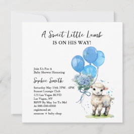 甘い小さな子羊の赤ちゃんシャワー水の色正方形 招待状