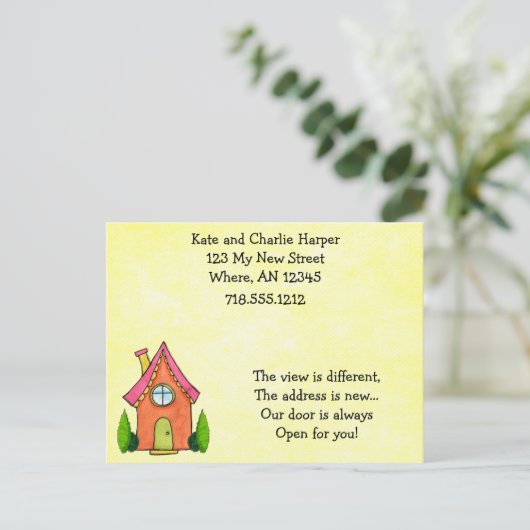 甘い小さな新しい家の移動アドレスカード 案内ポストカード (スタンド正面)