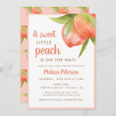 甘い小さな桃がベビーシャワーの途中 招待状 (正面/裏面)