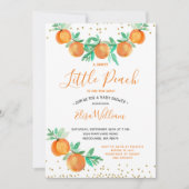 甘い小さな桃が赤ちゃんシャワーの途中にある 招待状 (正面)