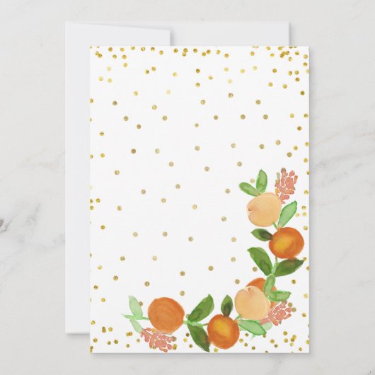 甘い小さな桃が赤ちゃんシャワーの途中にある 招待状 (裏面)