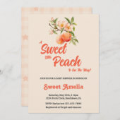 甘い小さな桃が道に出ている!赤ちゃんシャワー 招待状 (正面/裏面)