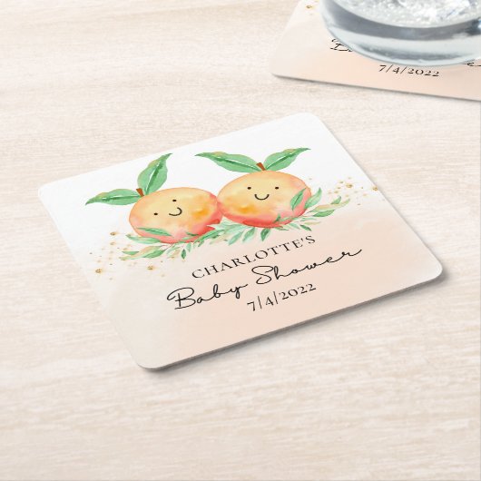 甘い小さな桃それが双子である スクエアペーパーコースター (アングル)