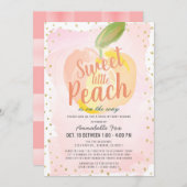 甘い小さな桃のピンクのドライブバイベビーシャワー 招待状 (正面/裏面)