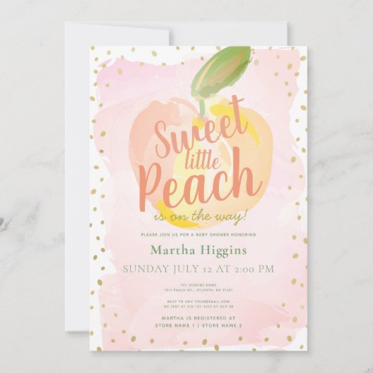 甘い小さな桃のピンクの赤ちゃんシャワー 招待状 (正面)