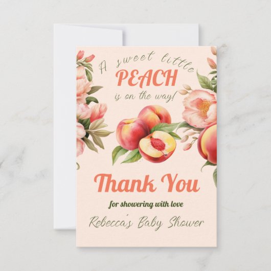 甘い小さな桃の夏のフローラ赤ちゃんシャワー サンキューカード (正面)
