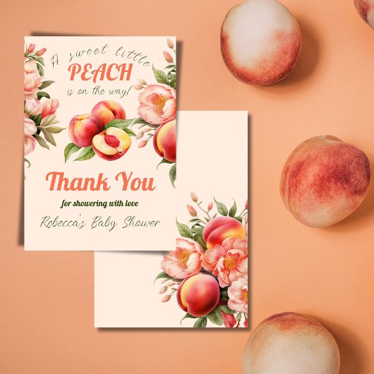 甘い小さな桃の夏のフローラ赤ちゃんシャワー サンキューカード