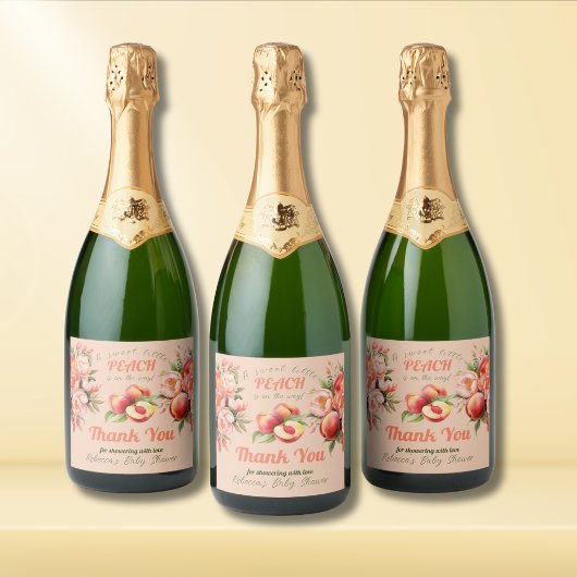 甘い小さな桃の夏のフローラ赤ちゃんシャワー スパークリングワインラベル
