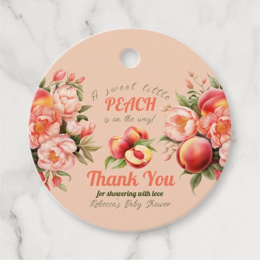 甘い小さな桃の夏のフローラ赤ちゃんシャワー フェイバータグ (正面)