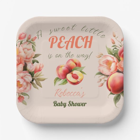 甘い小さな桃の夏のフローラ赤ちゃんシャワー ペーパープレート (正面)
