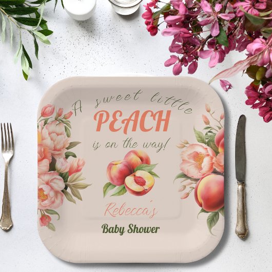 甘い小さな桃の夏のフローラ赤ちゃんシャワー ペーパープレート