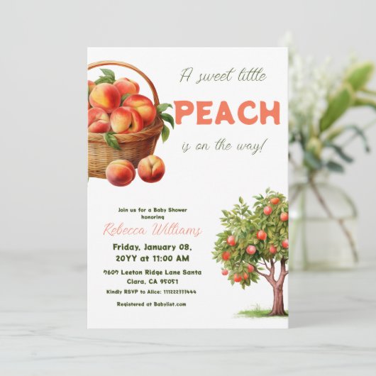 甘い小さな桃の夏のベビーシャワー 招待状 (スタンド正面)