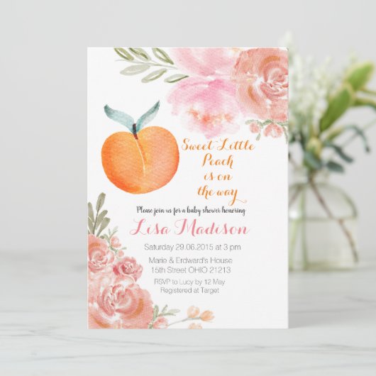 甘い小さな桃の方法の赤ちゃんシャワー招待状 招待状 (スタンド正面)
