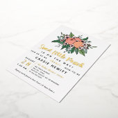 甘い小さな桃の方法ベビーシャワー箔Inv 箔招待状 (回転した状態)