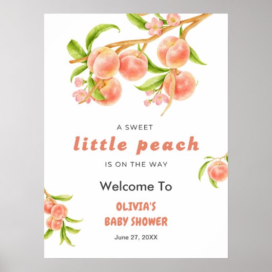甘い小さな桃の果実の赤ちゃんシャワーへようこそ ポスター (正面)