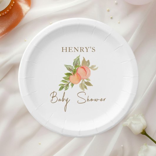 甘い小さな桃の果実の赤ちゃんシャワー ペーパープレート