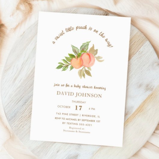 甘い小さな桃の果実の赤ちゃんシャワー 招待状