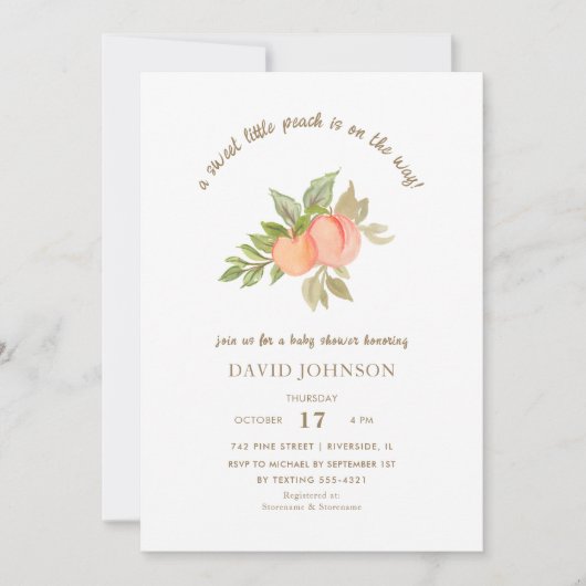 甘い小さな桃の果実の赤ちゃんシャワー 招待状 (正面)