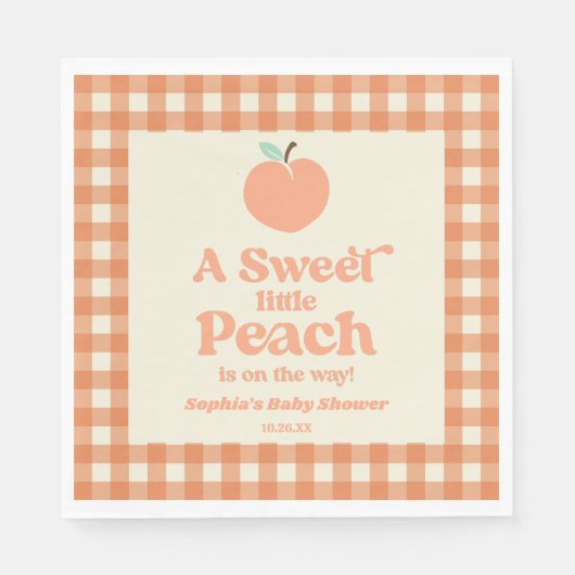 甘い小さな桃の果実ピンクのオレンジ色の赤ちゃんシャワー スタンダードランチョンナプキン (正面)