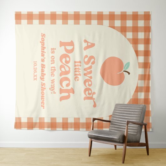 甘い小さな桃の果実ピンクのオレンジ色の赤ちゃんシャワー タペストリー (インサイチュ(横))