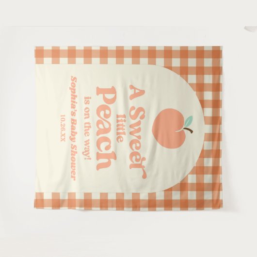 甘い小さな桃の果実ピンクのオレンジ色の赤ちゃんシャワー タペストリー (正面(横))