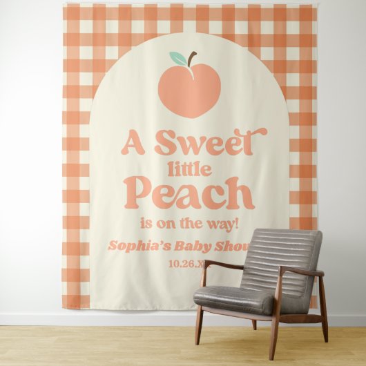 甘い小さな桃の果実ピンクのオレンジ色の赤ちゃんシャワー タペストリー (インサイチュ)