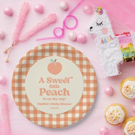 甘い小さな桃の果実ピンクのオレンジ色の赤ちゃんシャワー ペーパープレート (パーティー)