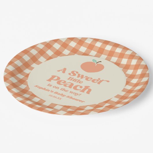 甘い小さな桃の果実ピンクのオレンジ色の赤ちゃんシャワー ペーパープレート (アングル)