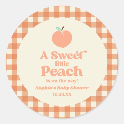 甘い小さな桃の果実ピンクのオレンジ色の赤ちゃんシャワー ラウンドシール (正面)