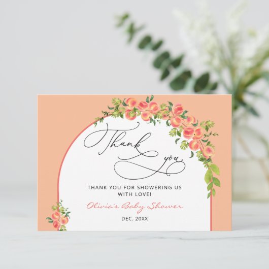 甘い小さな桃の赤ちゃんシャワーありがとう カード (スタンド正面)