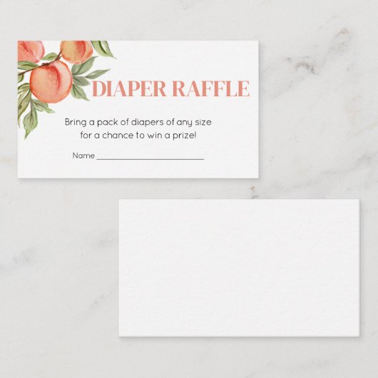 甘い小さな桃の赤ちゃんシャワーおむつラッフル エンクロージャーカード (正面/裏面)