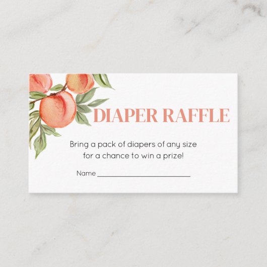 甘い小さな桃の赤ちゃんシャワーおむつラッフル エンクロージャーカード (正面)